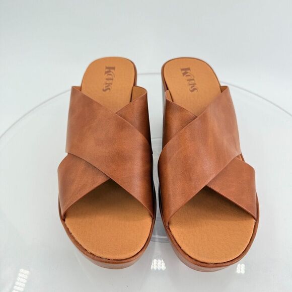 Korks Kork Ease Brown Vegan Madera Platform Chunky Slip On Wedge Slide 11M - Picture 4 of 13